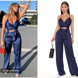 Luxury Views Satin Pant Set - Navy